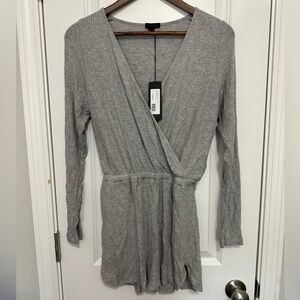 NWT Sen Long Sleeve Shorts Romper Womens Small Gray Wrap Front Elastic Waist